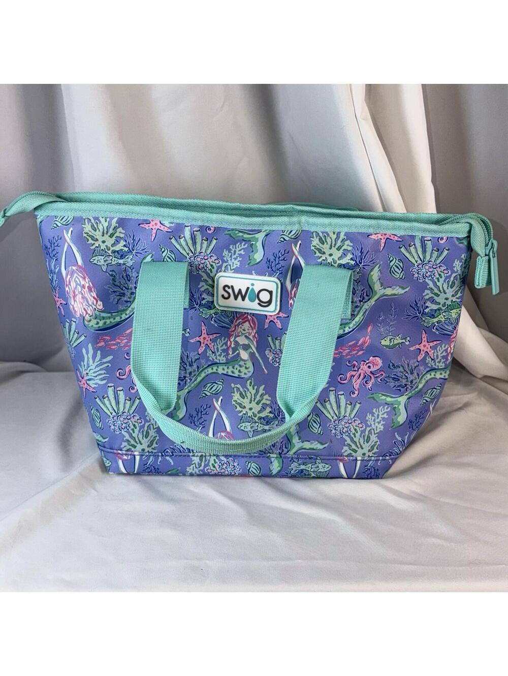 Swig Lunchi Lunch Bag Under The Sea Mermaid Insulated Tote Purple Mint Handles